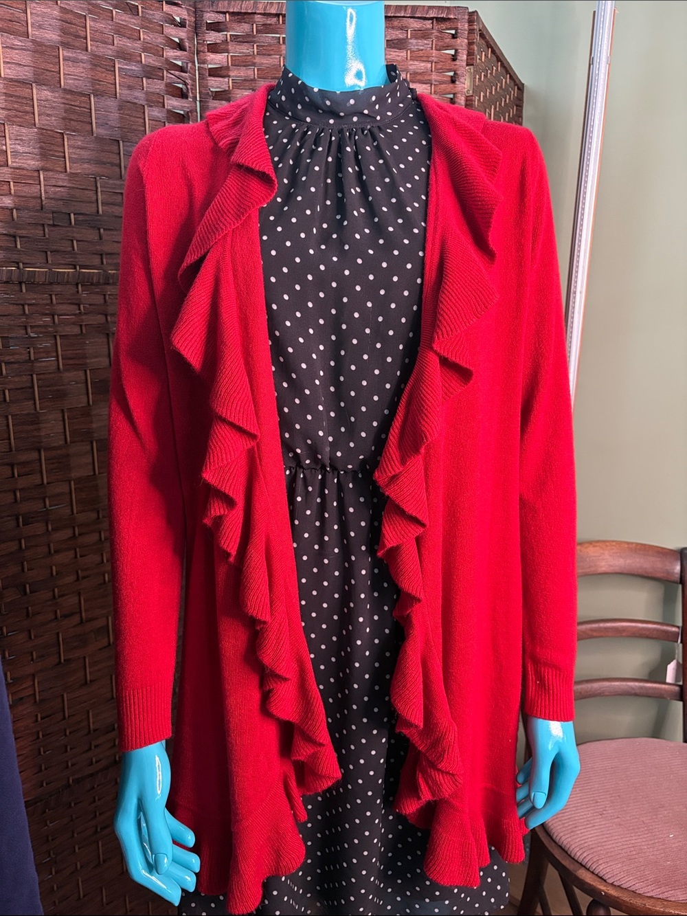 Red Ruffle Waterfall Cardigan